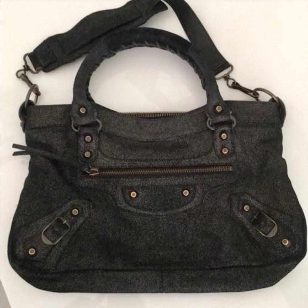 BALENCIAGA Mini City Bag in Black Metallic